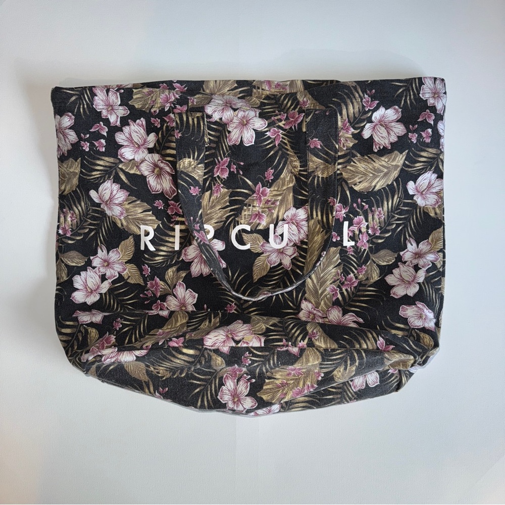 Rip Curl 40L Drawstring Beach Tote Bag Black Tropical Floral Canvas SurferGirl - Picture 8 of 8